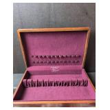 4 piece Oneida William A Rogers Silverplate flatware set and Prestige Plate flatware and serving pieces set in Wooden Storage Chest