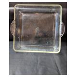 Vintage Pyrex 222 Square Glass Baking Dish with B-HH marking and Decorative Handles