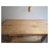 Solid Pine Woodworking Bench with Storage Shelf, 3 Large Drawers, Metal Tool Rack, and Bar Stool