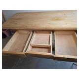 Solid Pine Woodworking Bench with Storage Shelf, 3 Large Drawers, Metal Tool Rack, and Bar Stool