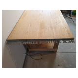 Solid Pine Woodworking Bench with Storage Shelf, 3 Large Drawers, Metal Tool Rack, and Bar Stool