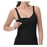 V VOCNI Nursing Tank Tops for Breastfeeding Workout Crop Top Longline Nursing Sport Bra Maternity Bras for Pregnancy Black Small