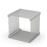 KHOXRMW Square Geometry Retro Side Table Prime-Stainless Steel Linear Metal End Table, Iron Multi-Purpose Desktop Shelf (Silver), Retail $240