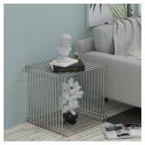 KHOXRMW Square Geometry Retro Side Table Prime-Stainless Steel Linear Metal End Table, Iron Multi-Purpose Desktop Shelf (Silver), Retail $240