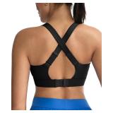 RUNNING GIRL Sports Bras for Women High Support, Adjustable Straps Hook Back Sports Bras for Women with Sewn in Pads_WX3125_Black_L