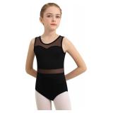 Sanmsoner Girls Dance Leotard For Ballet Mesh Tank Dancewear,Mesh Splicing,Water Drop Hollow Back,Full Front Lining(23630-06-XXL)