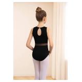 Sanmsoner Girls Dance Leotard For Ballet Mesh Tank Dancewear,Mesh Splicing,Water Drop Hollow Back,Full Front Lining(23630-06-XXL)