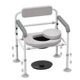 Adjustable Medical Bedside Commode Chair with Padded Backrest, Height Adjustable, Drop Arm Support Retail- $91