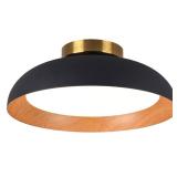 Bargeni Flush Mount Ceiling Light,12.5 inch LED Ceiling Light Fixture,5CCT Dimmable/2700K-6000K/20W, Matte Black with Wood Accent,Mid Century Light Fixtures Ceiling Mount,ETL Certified, Retail $50