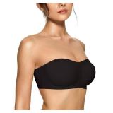 OEAK Womens Strapless Bras Push Up Bandeau Bra Non Slip Wireless Supportive Padded Bras Seamless Comfortable Tube Bra Black Medium