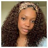 Aiterina Headband Wig Human Hair Headband Wig Deep Wave Human Hair Wigs for Black Women Glueless Human Hair Wigs Machine Made 150% Density No Lace Deep Headband Wig Chocolate Brown 12 inch