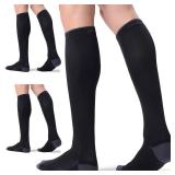 FITRELL 3 Pairs Compression Socks for Women and Men 20-30mmHg- Circulation and Muscle Support Socks for Travel, Running, Nurse, Knee High, Medical BLACK S/M