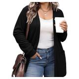 Halife Plus Size Cardigans for Women Open Front Flowy V-Neck Cardigan Sweater with Pockets Black 3XL