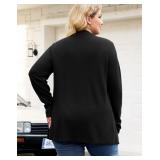 Halife Plus Size Cardigans for Women Open Front Flowy V-Neck Cardigan Sweater with Pockets Black 3XL