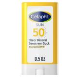 Cetaphil Sheer Mineral Sunscreen Stick for Face & Body, 0.5oz, 100% UVA/UVB Mineral Sunscreen: Zinc Oxide & Titanium Dioxide, Broad Spectrum SPF 50, For Sensitive Skin
