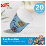 Glad for Kids Paw Patrol Disposable Paper Cups, Core Pups Blue - Heavy Duty, Soak Proof Kid-Friendly Drinking Cups for Everyday Use, 9 Ounce, 20 Count