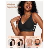 OEAK Womens Comfortable Deep V Bras Wireless Push Up Seamless Full Coverage Bralettes Supportive Bra Raceback Tshirt Bras Black,L