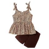 zarmfly Baby Girls Clothes Set Toddler girl Leopard Print Ruffle Tank Top and Shorts 2 Piece Summer Outfit Set 2t