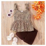 zarmfly Baby Girls Clothes Set Toddler girl Leopard Print Ruffle Tank Top and Shorts 2 Piece Summer Outfit Set 2t