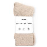 Litfun Fuzzy Socks for Women Cozy Fluffy Winter Warm Sleep Socks Super Comfy and Soft, Stone, L