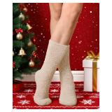 Litfun Fuzzy Socks for Women Cozy Fluffy Winter Warm Sleep Socks Super Comfy and Soft, Stone, L