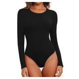 BALENNZ Black Bodysuit Women Long Sleeve Black Bodysuit Crew Neck Womens Black Body Suit Spring 1AM Medium