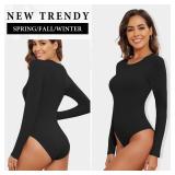 BALENNZ Black Bodysuit Women Long Sleeve Black Bodysuit Crew Neck Womens Black Body Suit Spring 1AM Medium