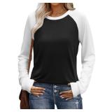 WIHOLL Womens Tops Raglan Long Sleeve Shirts for Women Color Block Casual Tops Early Fall Fashion Clothes School Outfits for Teachers Basic Tees Winter Clothing Fall Outfits for Women 2025 Black 2XL