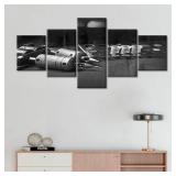 Wall Pictures for Living Room Tattoo Studio Wall Paintings Black and White Wall Art 5 Panel Machine Tattoo Poster Printed on Canvas Modern Artwork for Home Walls Framed Ready to Hang (50