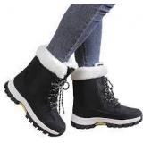 Umerigo Snow Boots Women Mid-Calf Warm Waterproof Anti-Slip Ankle Boots Winter Lace-up Booties Deep Tread Rubber Sole Faux Fur Lined Hiking Outdoor Comfortable