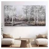 Tree Canvas Wall Art Gray Plant Wall Decor Abstract Artwork Framed Pictures Grey Misty Forest for Living Room Bedroom Office Home Decor 24\"x48\" with Framed