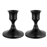 Black Taper Candle Holders Set of 2, Vintage Metal Candlestick Holders for Dinner Room Table Centerpiece or Mantel Wedding Party Decor - Retail: $8