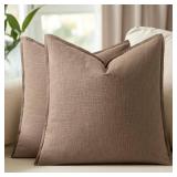 24x24 Inch Set of 2 Decorative Linen Solid Throw Pillow Covers Boho Accent Farmhouse Couch Pillowcases Modern Neutral Euro Home Decor for Couch Sofa Living Room Bed, Light Brown - Retail: $25