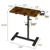 Rolling Table for Laptop Stand, Height and Angle Adjustable Over Bed Table with Wheels, Tilt-Top Laptop Desk for Couch with Cup Holder, Bed Table Tray for Eating (Rustic)
