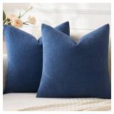 MIULEE Navy Blue Couch Pillow Covers 18x18 Inch, Set of 2 Soft Chenille Decorative Square Summer Throw Pillow Covers Farmhouse for Sofa Living Room Bed - Retail: $10