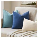 MIULEE Navy Blue Couch Pillow Covers 18x18 Inch, Set of 2 Soft Chenille Decorative Square Summer Throw Pillow Covers Farmhouse for Sofa Living Room Bed - Retail: $10