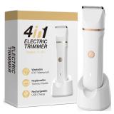 4-in-1 Electric Bikini Trimmer for Women - Painless Electric Razors for Facial/Body/Armpit/Pubic Hair, IPX7 Waterproof Replaceable Shaver Head & Nose Hair Trimmer for Travel, Gifts for Girlfriend Wife