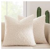 Pack of 2 Throw Pillow Covers 24x24 Inch Neutral White Faux Fur Decorative Sherpa Pillow Covers Fuzzy Accent Soft Sheepskin Fleece Cushion Cases for Boho Home Decor Couch Living Room Bed - Retail: $31