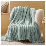 Sage Green Throw Blanket for Couch - Super GentleSoft Cozy Blankets for Women, Cute Small Fleece Throws for Girls,50x60 Inches, Wider Striped Design - Retail: $27