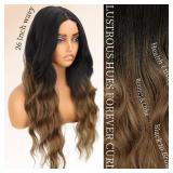 Brown Wig for Women, Long Wavy Black To Brown Lace Hairline Middle Part Synthetic Heat Resistant Wig for Daily Party-26 Inch - Retail: $35