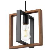 Industrial Small Pendant Lighting, Farmhouse Kitchen Island Hanging Lamp with Cord, Wood+Metal,1 Light E26 Fixture for Dining Room Bedroom Hallway Entryway,9.5 inch - Retail: $33