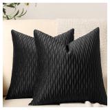 Black Striped Decorative Pillow Covers: 2 Pack 24x24 Inch Original Velvet Square Throw Pillow Cases for Farmhouse Couch - Retail: $26