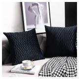 Black Striped Decorative Pillow Covers: 2 Pack 24x24 Inch Original Velvet Square Throw Pillow Cases for Farmhouse Couch - Retail: $26
