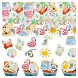 50Pcs Edible Summer Beach Cupcake Toppers Wafer Paper Ball Sun Diving Goggles Cupcake Picks Edible Summer Cake Toppers for Hawaii Theme Birthday Party Supplies Multi - Retail: $8