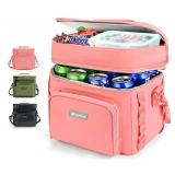 Double-Layer Insulated Cooler Foldable Lunch Box, Leakproof Cooler Bag for Men & Women, Shoulder Strap, Bottle Opener, for Beach, Camping, Car - Retail: $29