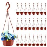 24 Pcs Hanging Plastic Planter Pot with Hook Flower Pots Baskets Hanging Nursery Planter Holder for Outdoor Indoor Plant Garden(Brown,5 Inch) - Retail: $21