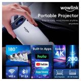 Mini Projector with WiFi 6 and Bluetooth 5.4 Support 4K 1080P Auto Keystone 180° Rotatable Projector Portable Compatible with HDMI/TV Stick/Memory Stick/Laptop, White - Retail: $66