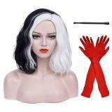 Black White Cruella Deville Wig for Cruella Deville Costume Women Curly Wavy Wigs for Halloween R019BW - Retail: $19