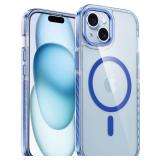 FNTCASE for iPhone 15 Plus Case: Clear Magnetic Phone Cases Compatible with Magsafe Slim Anti Yellowing Military Grade Drop Protection Rugged Protective Transparent Cell Cover (D-Blue Magnet) - Retail