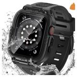 3 in 1 Waterproof Case with Band for Apple Watch with Built-in Tempered Glass Screen Protector 44mm, 360° Shockproof Bumper Face Cover with Band for Apple Watch SE 3/SE 2/SE, Series 6/5/4, 44mm - Ret